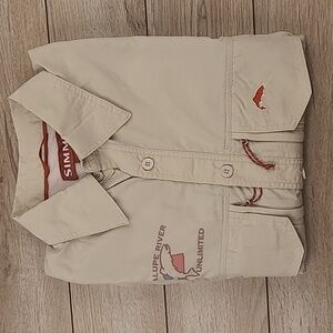 SIMMS Hunting Fishing Khaki Beige‎ Nylon Guadalupe Sz S Mens Long Sleeve Shirt